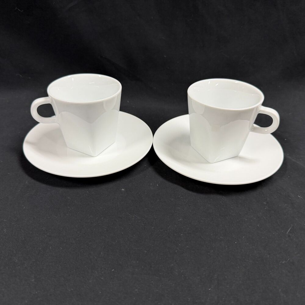 Nespresso Big Game Collection Cup and Saucer Set of 2 White Squared 10oz